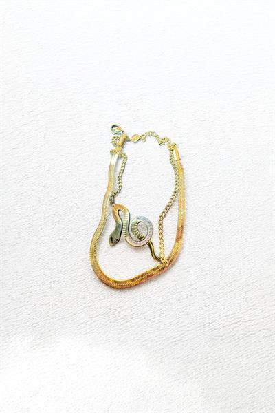İtalyan Zincirli Şahmeranlı Altın Kaplama Bileklik Gold