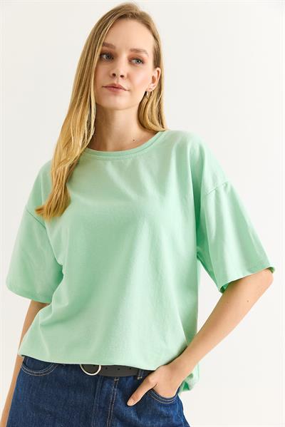 Oversize İki İplik Tshirt Su Yeşili