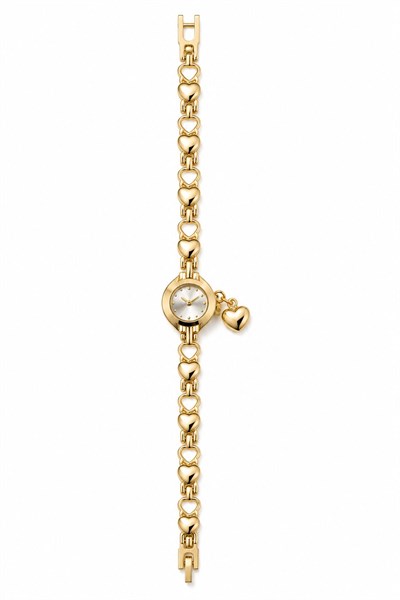 Kalp Charm Detaylı Çelik Kol Saati Gold