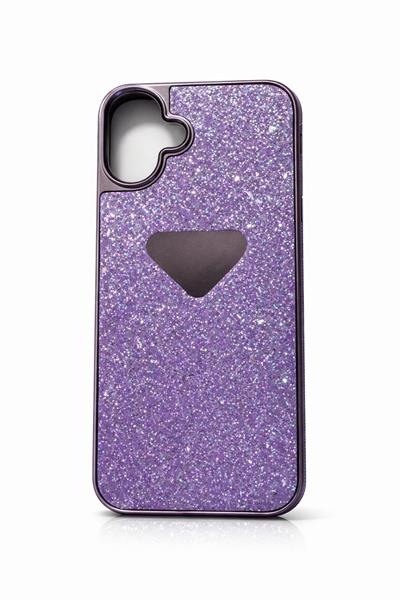 İphone 16 Plus Uyumlu   Parlak Taşlı Premium Kılıf Mor