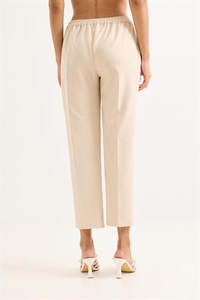 Beli Lastikli Kısa Paça Double Krep Pantolon Krem