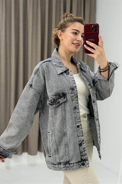 Kadın Oversize Cepli Şık Kot Ceket 