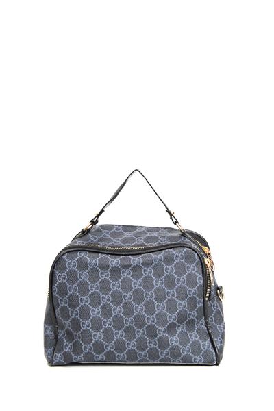 Çift Fermuarlı Önü Gözlü  El Çantası Füme