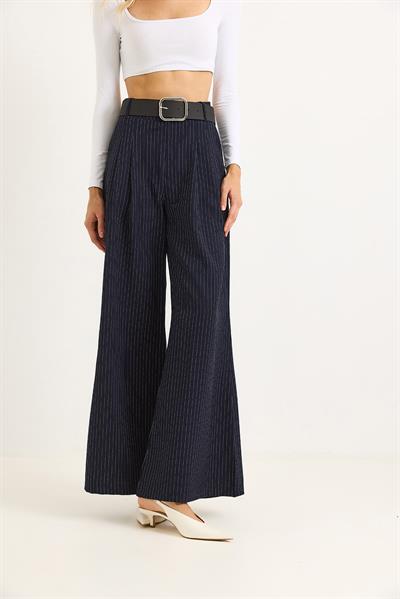 Keten Karışımlı Palazzo Pantolon Lacivert