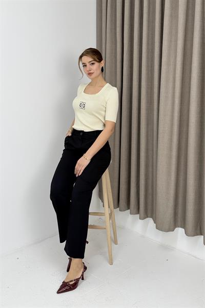 Kadın Yüksel Bel Bol Paça PantoloN Siyah