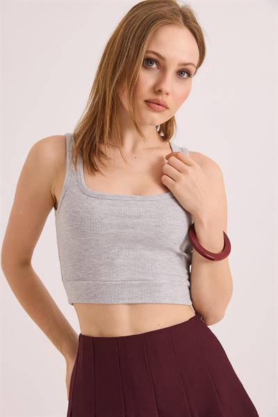 Kare Yaka Örme Kaşkorse Bluz