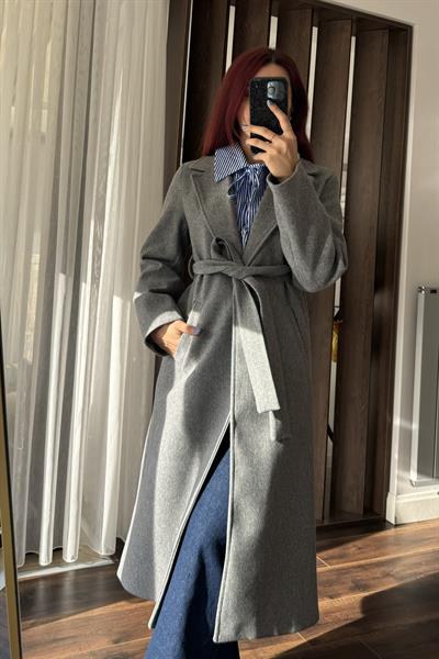 Kadın Yumuşak Kuşaklı Kaşe Gri