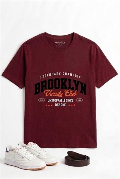 Kadın Bisiklet Yaka Kısa Kollu Tshirt Bordo
