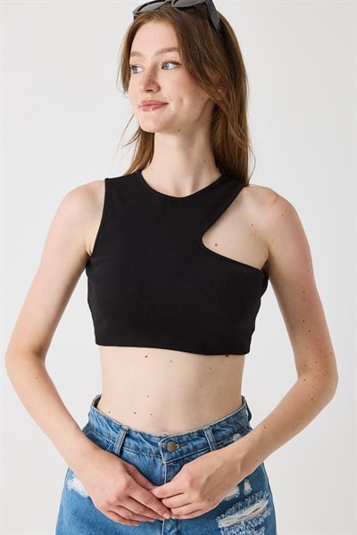 Kadın Göğüs Dekolte Kaşkorse Crop Bluz Siyah