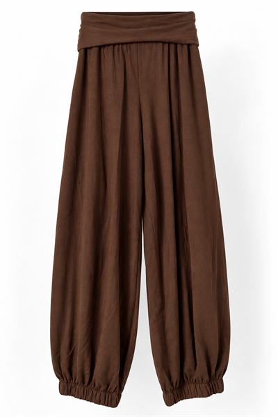 Kadın Beli Drapeli Şalvar Pantolon Kahverengi