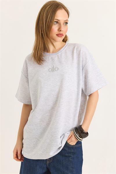 Alo Nakışlı Oversize Unisex Tshirt  Gri