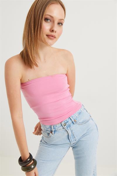 Esnek  Straplez Bluz Pembe