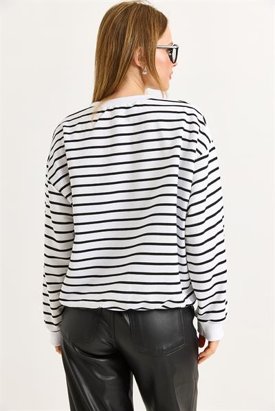 Bisiklet Yaka Çizgili Sweat Siyah