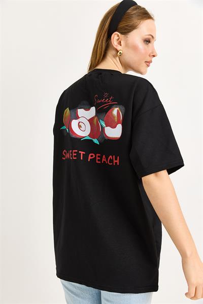 Sweet Peach Baskılı Tshirt Siyah