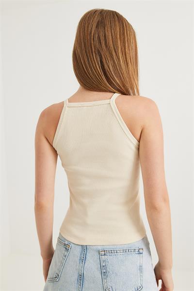 Askılı Kaşkorse Bluz Bej