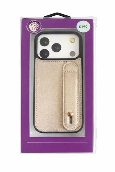 İphone 17 Pro Uyumlu Charmlı ve Harfli Deri Kılıf Bronz