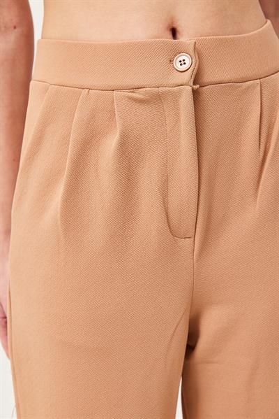 Yüksek Bel Cepli Palazzo Pantolon Vizon