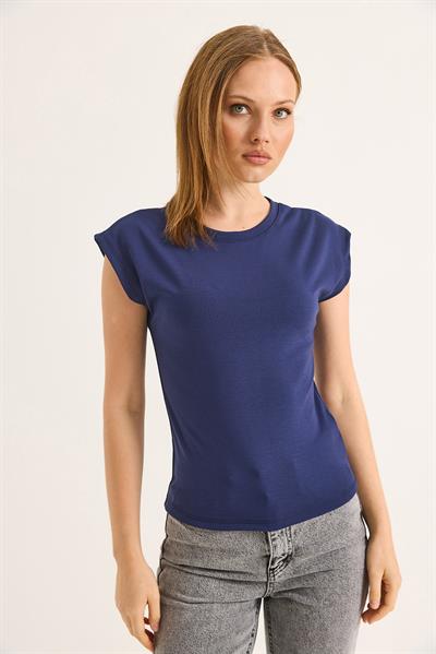 Sıfır Kol Soft Touch Esnek Viskon Bluz Lacivert