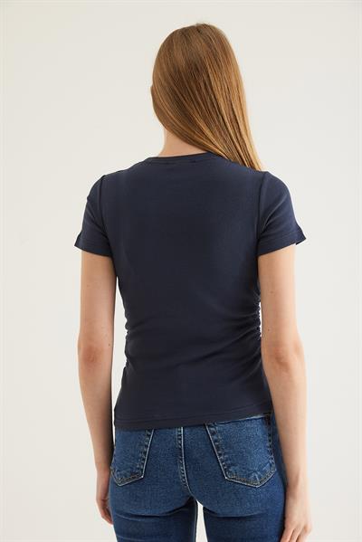 Kurdele Detaylı  Bisiklet Yaka Bluz Antrasit