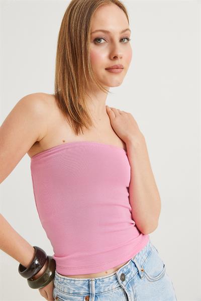 Esnek  Straplez Bluz Pembe