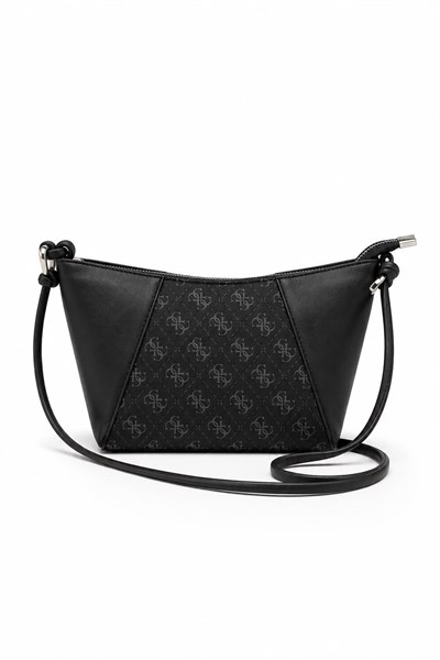 Kadın İnce Askılı Monogram Desenli Minimal Çanta Siyah