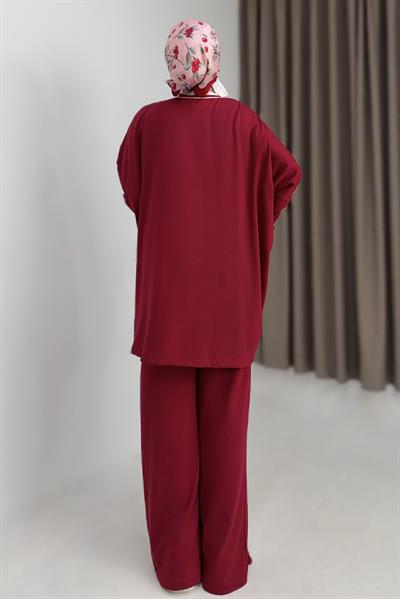 Kadın Beli Lastikli Dökümlü Model Oversize Eşofman Takım Kırmızı