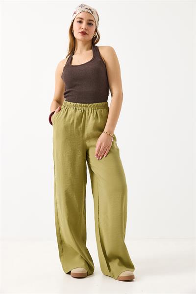 Kadın Bol Kesim Tensel Kumaş Beli Lastikli Haki