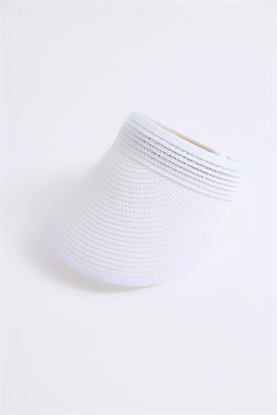 Uzun Siperlikli Kadın Hasır Vizör Şapka Beyaz