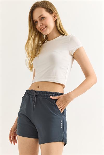 Oysho Baskılı Beli Lastikli Şort Füme