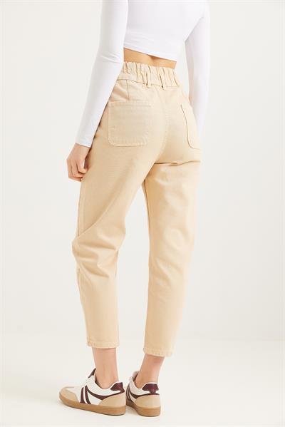 Yüksek Bel Bol Kesim Pantolon Bej