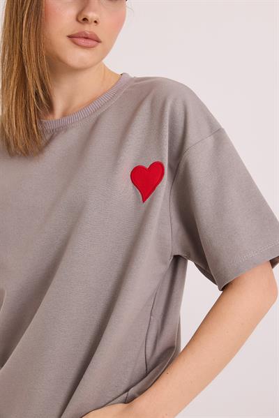 Bisiklet Yaka  Kısa Kol Basic Tshirt Gri