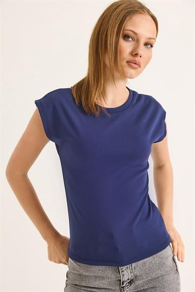 Sıfır Kol Soft Touch Esnek Viskon Bluz Lacivert