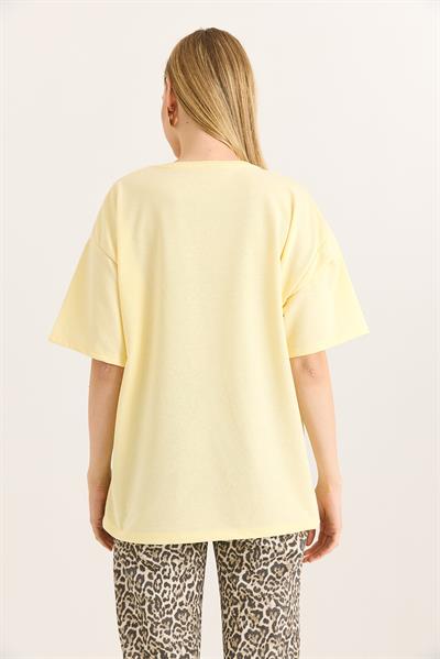 Oversize Yumuşak Dokulu Salaş T-Shirt Sarı