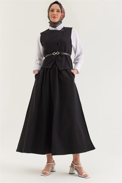 Kemer Detaylı Etekli İkili Takım Siyah