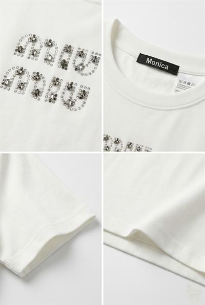 Kadın Bisiklet Yaka Kısa Kollu Crop Bluz Ekru