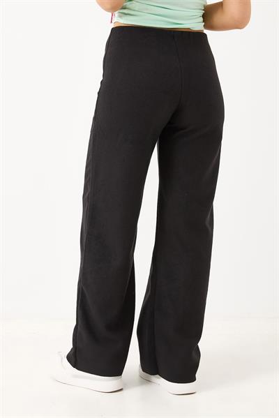 Yüksel Bel Dikiş Detaylı Spor ve Şık Likralı Örme Pantalon Siyah