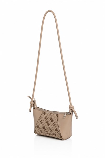 Kadın İnce Askılı Monogram Desenli Minimal Çanta Vizon