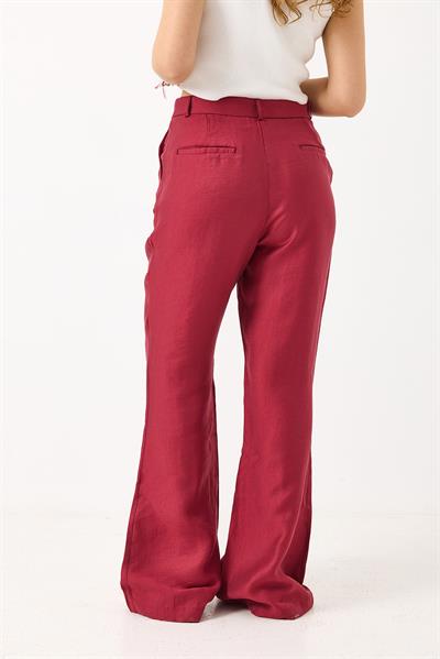 Kadın İspanyol Paça Çift Düğmeli Kumaş Pantolon Bordo