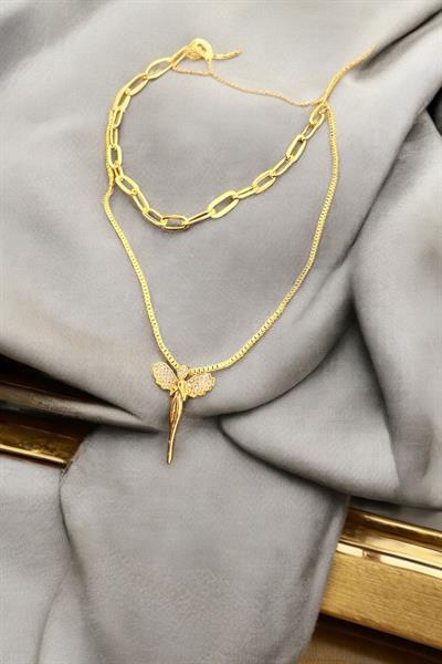 Altın Kaplama Zincir Yusufçuk Kolye  Gold