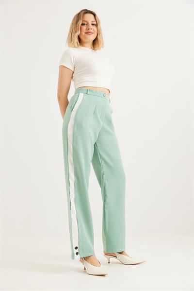 Yanları Şeritli Bol Paça Pantolon Yeşil