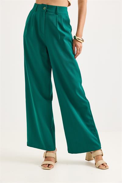 Yüksek Bel Bol Paça Pantalon Yeşil