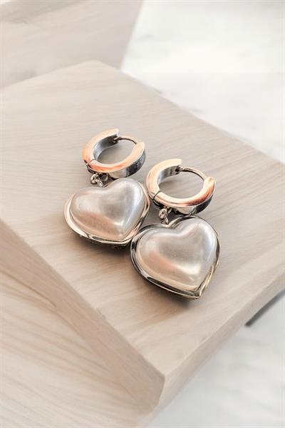 Gümüş Kalpli Sarkıt Sedef Küpe Gold