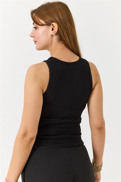 Kadın Taş Detaylı Kaşkorse Kalın Askılı Bluz Siyah