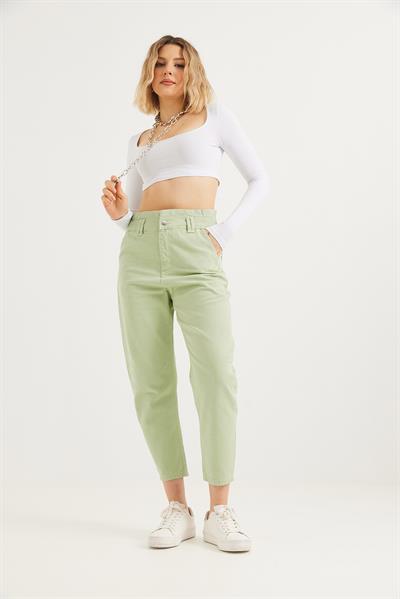 Yüksek Bel Bol Kesim Pantolon Yeşil