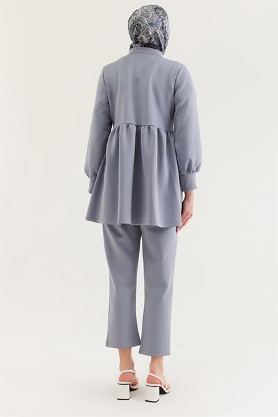 Taş Düğmeli Scuba İkili Takım Gri