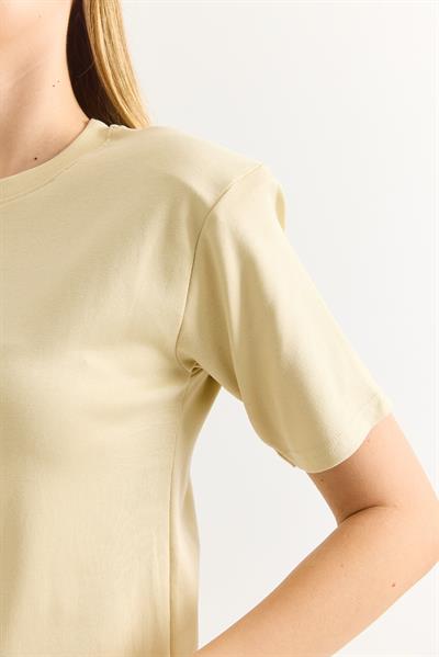 Vatkalı Bisiklet Yaka Basic Tshirt Vizon