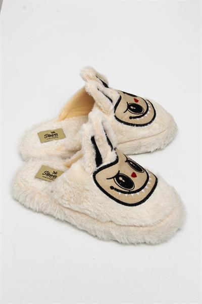 Figürlü Peluş Ev Terliği Krem