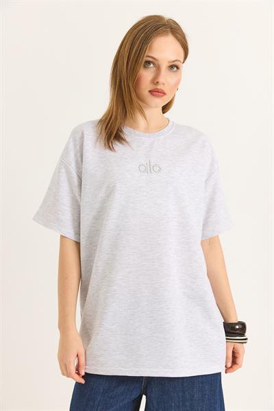 Alo Nakışlı Oversize Unisex Tshirt  Gri