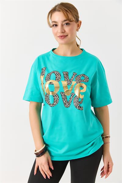 Kadın Bisiklet Yaka Kısa Kol Basic Tshirt Yeşil