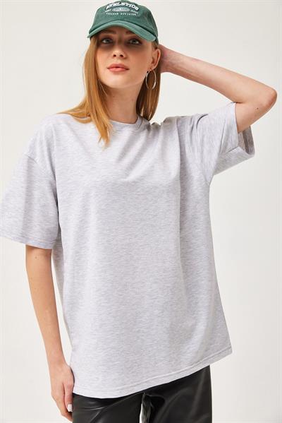 Basic Bisiklet Yaka Tshirt Gri